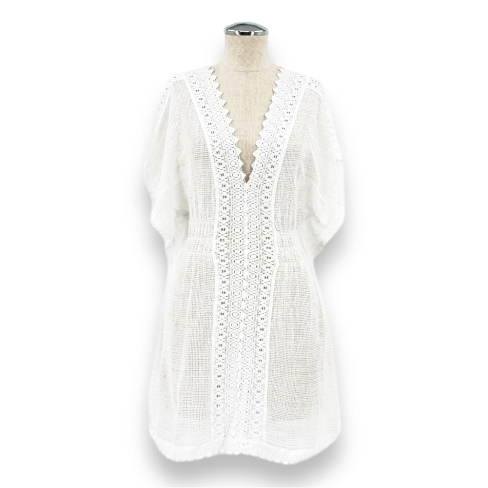 SEASPICE RESORT WEAR Mesh Cover Up Size S Classic Crochet Dress Beach Pool White - Picture 3 of 13